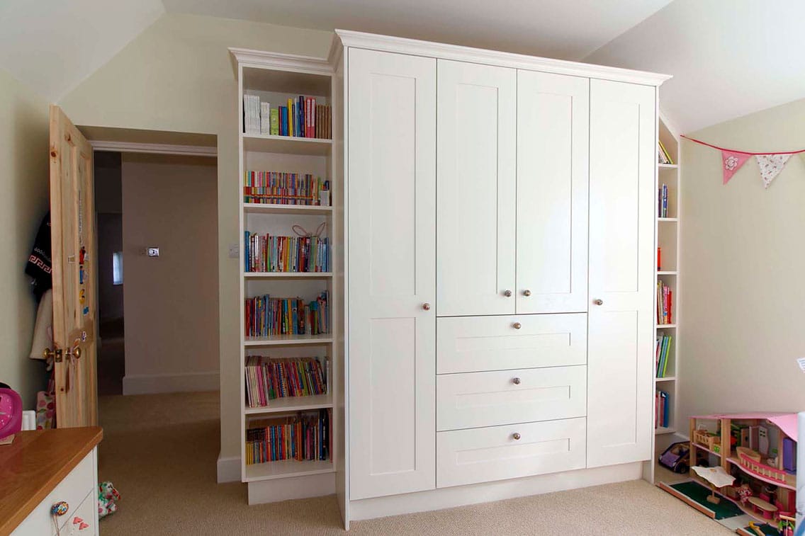 Child's bedroom with bespoke wardrobe in white