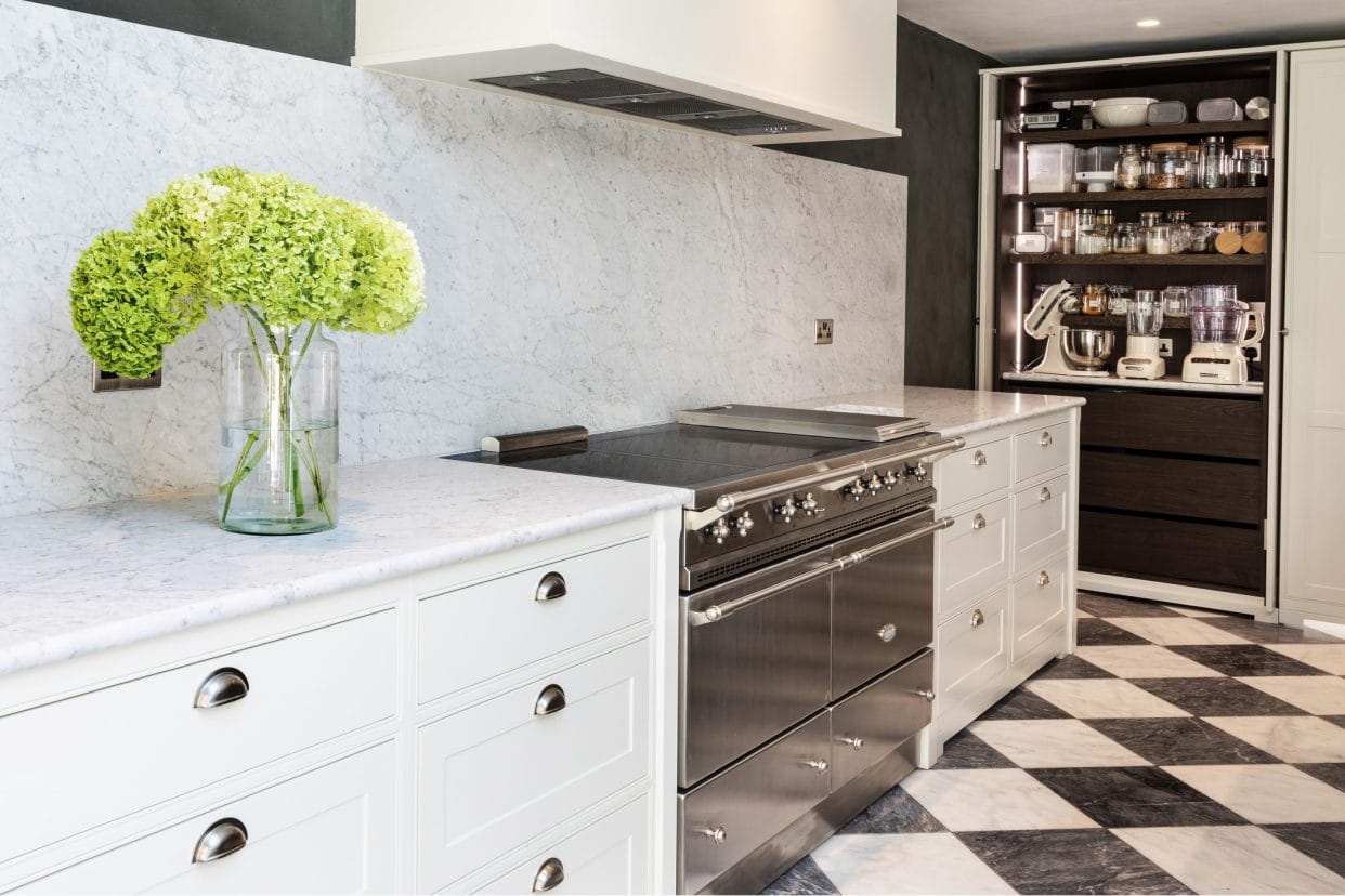 A bespoke 1400mm Lacanche dual-fuel range cooker with overmantel