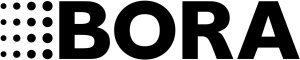 BORA logo in black with diminishing dots emblem on the left